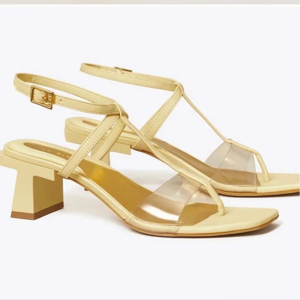 Tory Burch Lucite T-Heel Sandal Womens Pale Yellow Size 8M